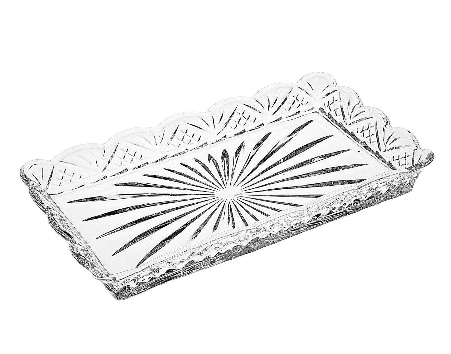 10" Clear Rectangular Cut Crystal Serving Tray-0
