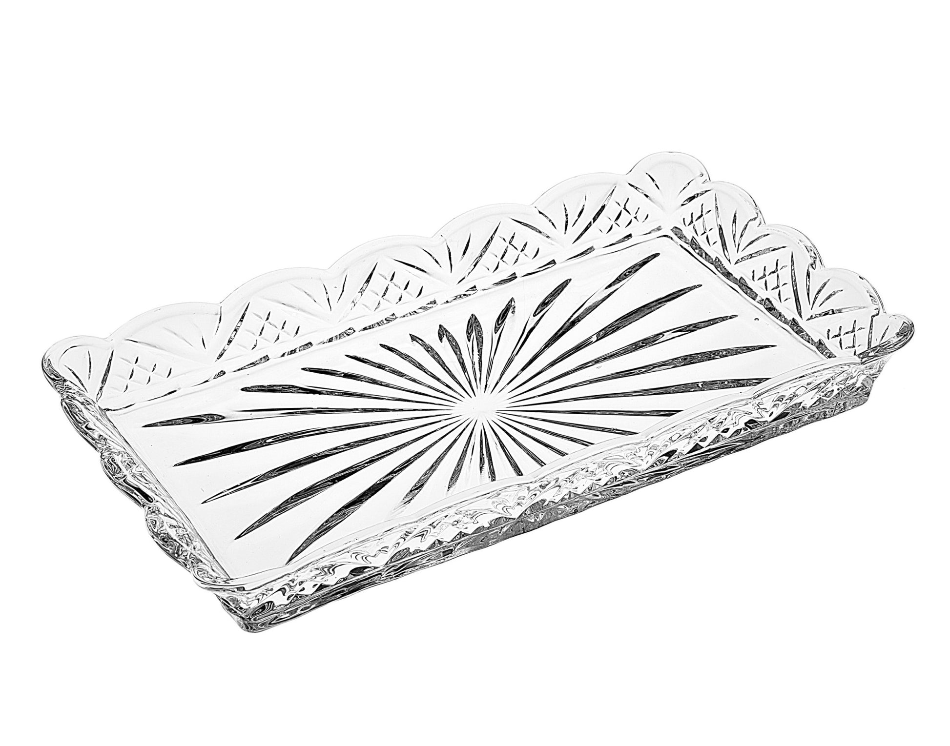 10" Clear Rectangular Cut Crystal Serving Tray-0