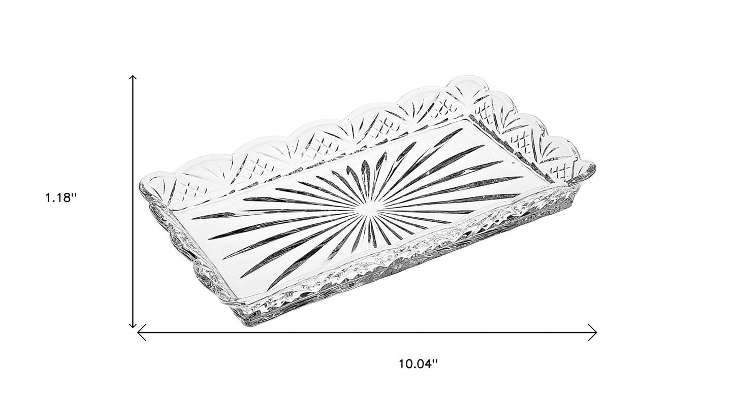 10" Clear Rectangular Cut Crystal Serving Tray-4