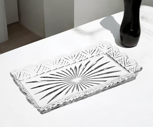 10" Clear Rectangular Cut Crystal Serving Tray-1