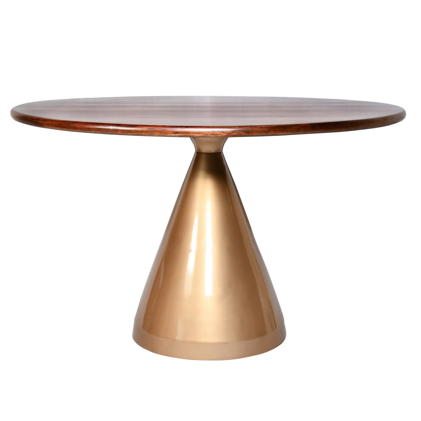 48" Brown And Gold Rounded Solid Wood And Iron Pedestal Base Dining Table-0
