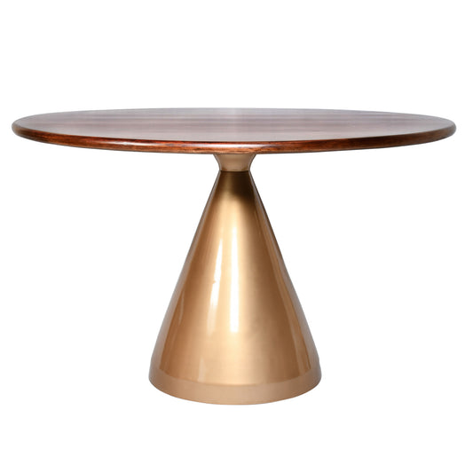 48" Brown And Gold Rounded Solid Wood And Iron Pedestal Base Dining Table-0