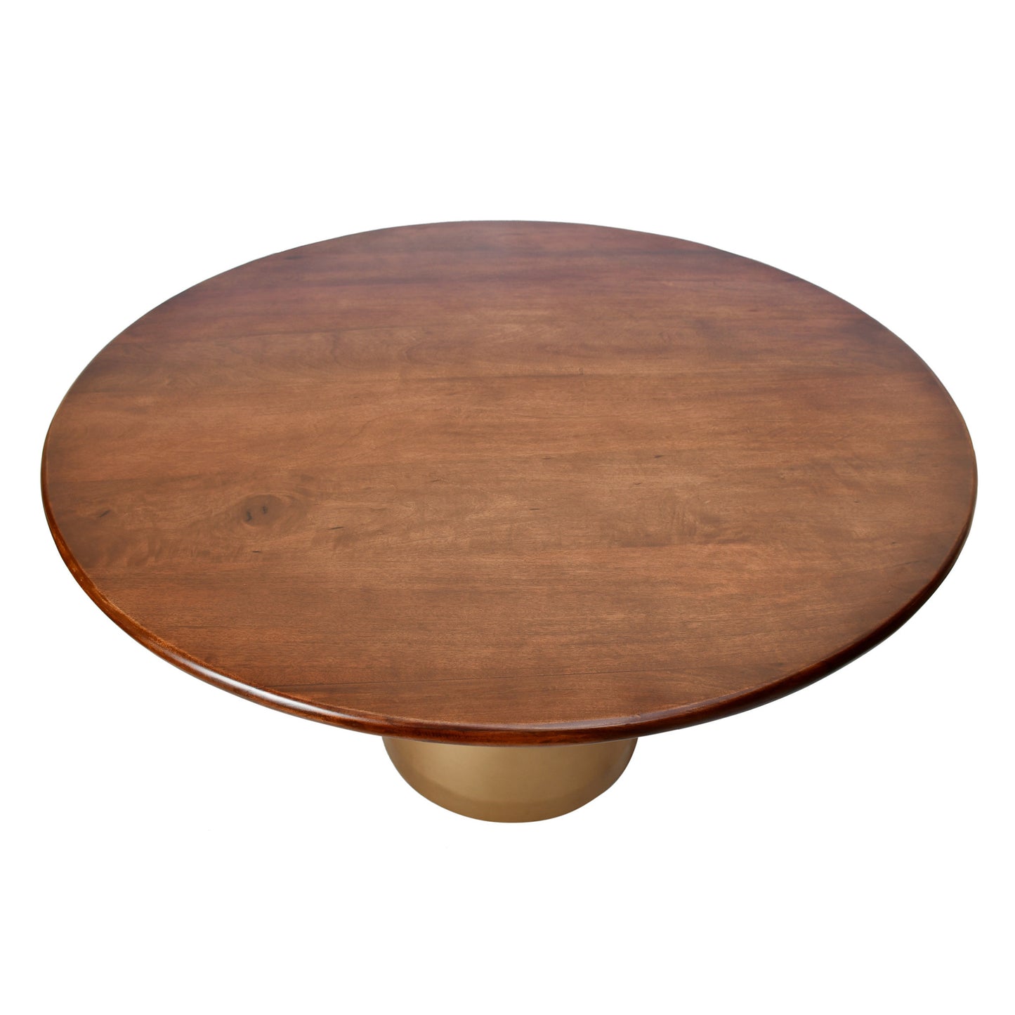 48" Brown And Gold Rounded Solid Wood And Iron Pedestal Base Dining Table-1