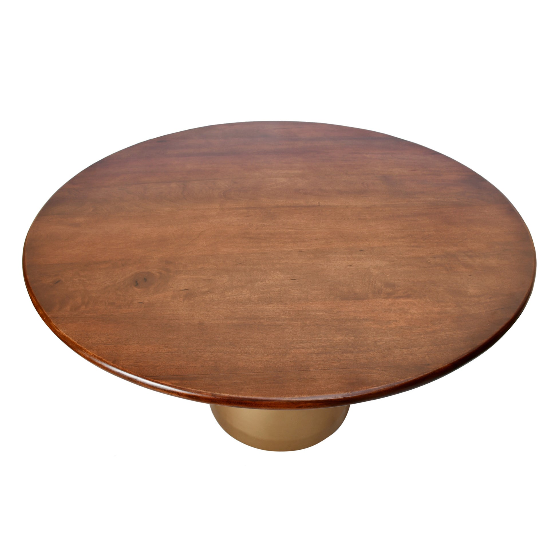 48" Brown And Gold Rounded Solid Wood And Iron Pedestal Base Dining Table-1