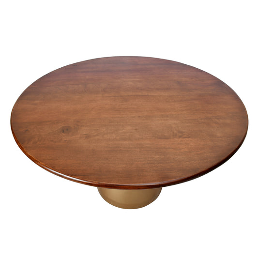 48" Brown And Gold Rounded Solid Wood And Iron Pedestal Base Dining Table-1