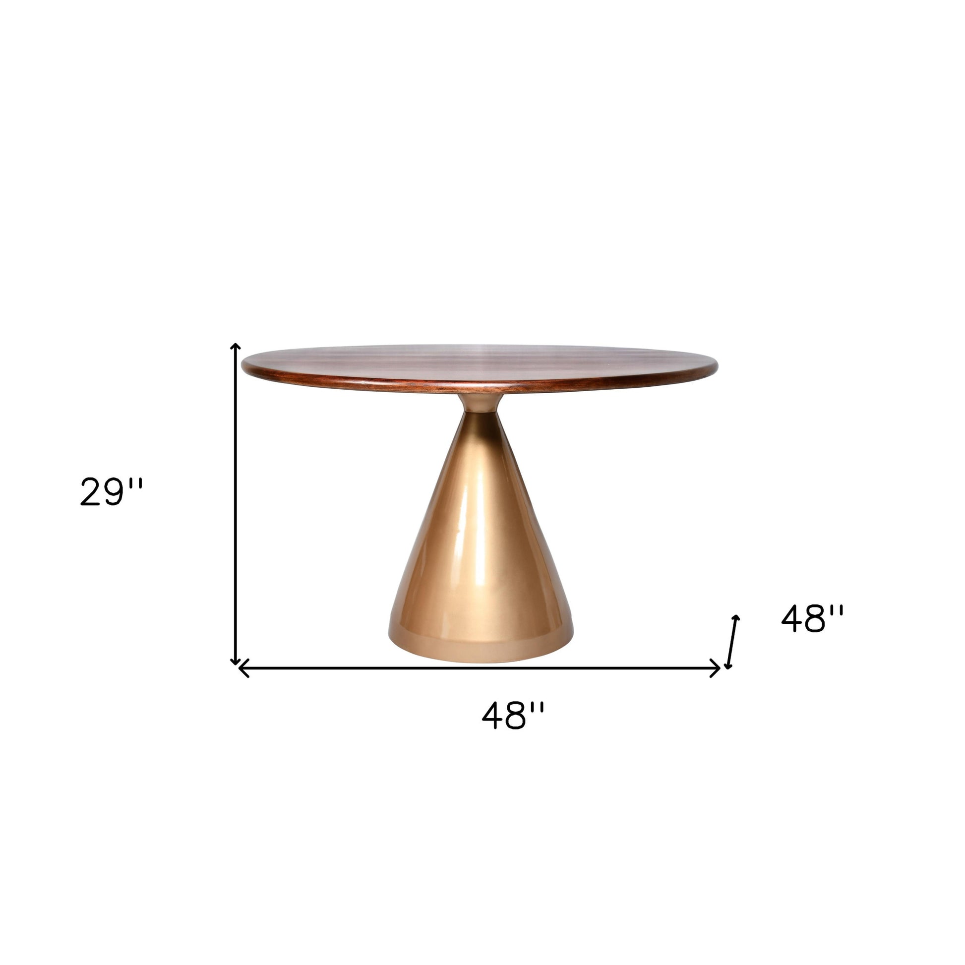 48" Brown And Gold Rounded Solid Wood And Iron Pedestal Base Dining Table-3