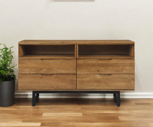59" Brown Solid Wood Four Drawer Double Dresser-0
