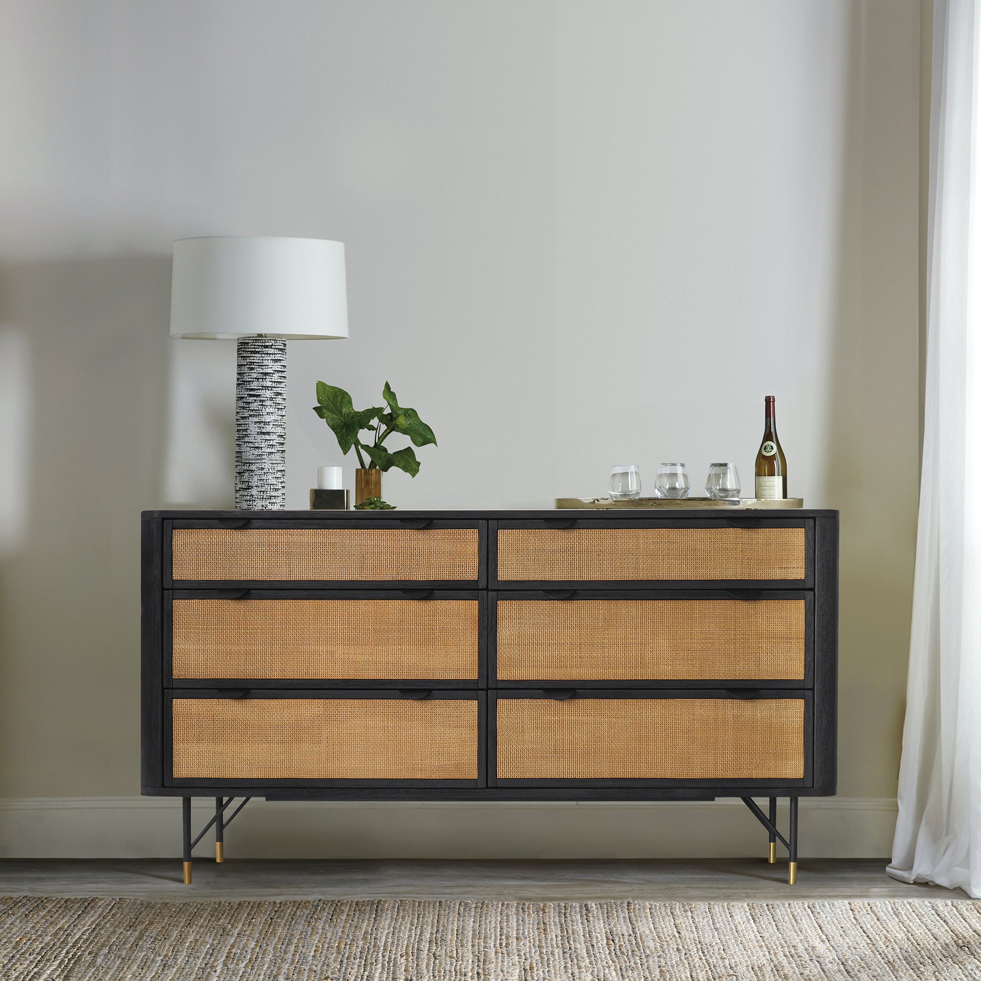 61" Natural and Black Solid Wood Six Drawer Double Dresser-8