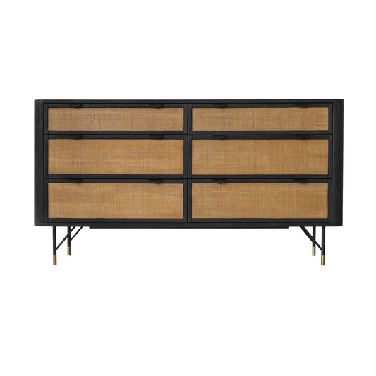 61" Natural and Black Solid Wood Six Drawer Double Dresser-1