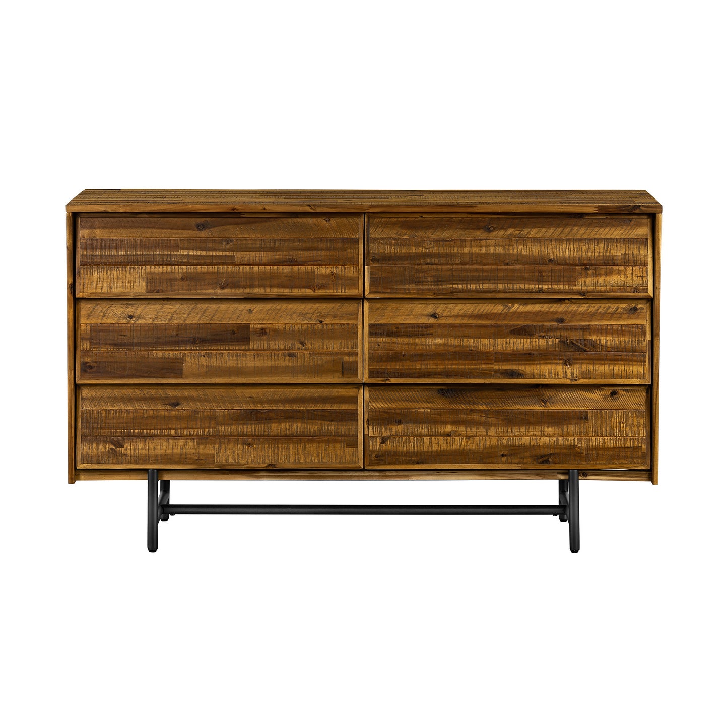 57" Brown and Black Solid Wood Six Drawer Double Dresser-0
