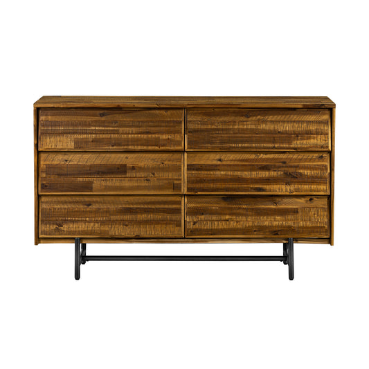 57" Brown and Black Solid Wood Six Drawer Double Dresser-0