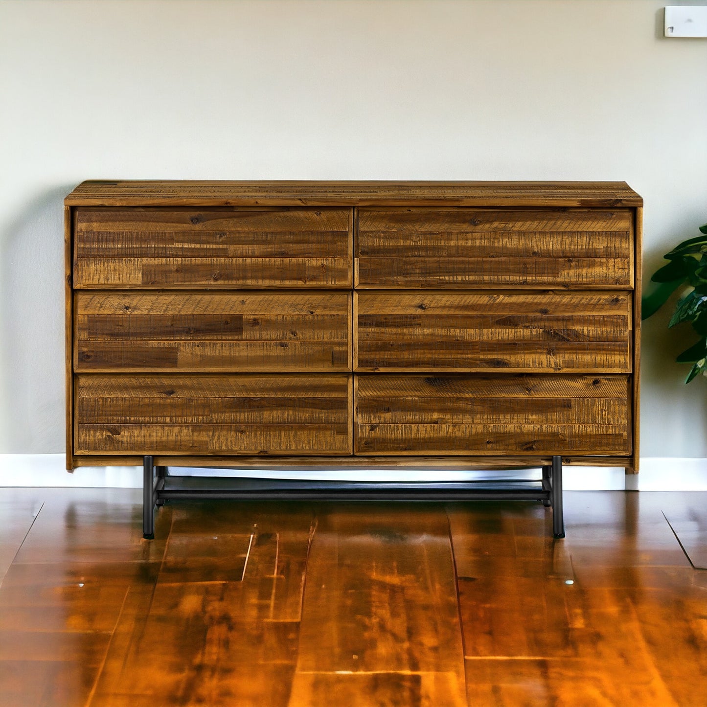57" Brown and Black Solid Wood Six Drawer Double Dresser-1