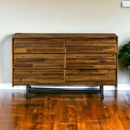57" Brown and Black Solid Wood Six Drawer Double Dresser-1