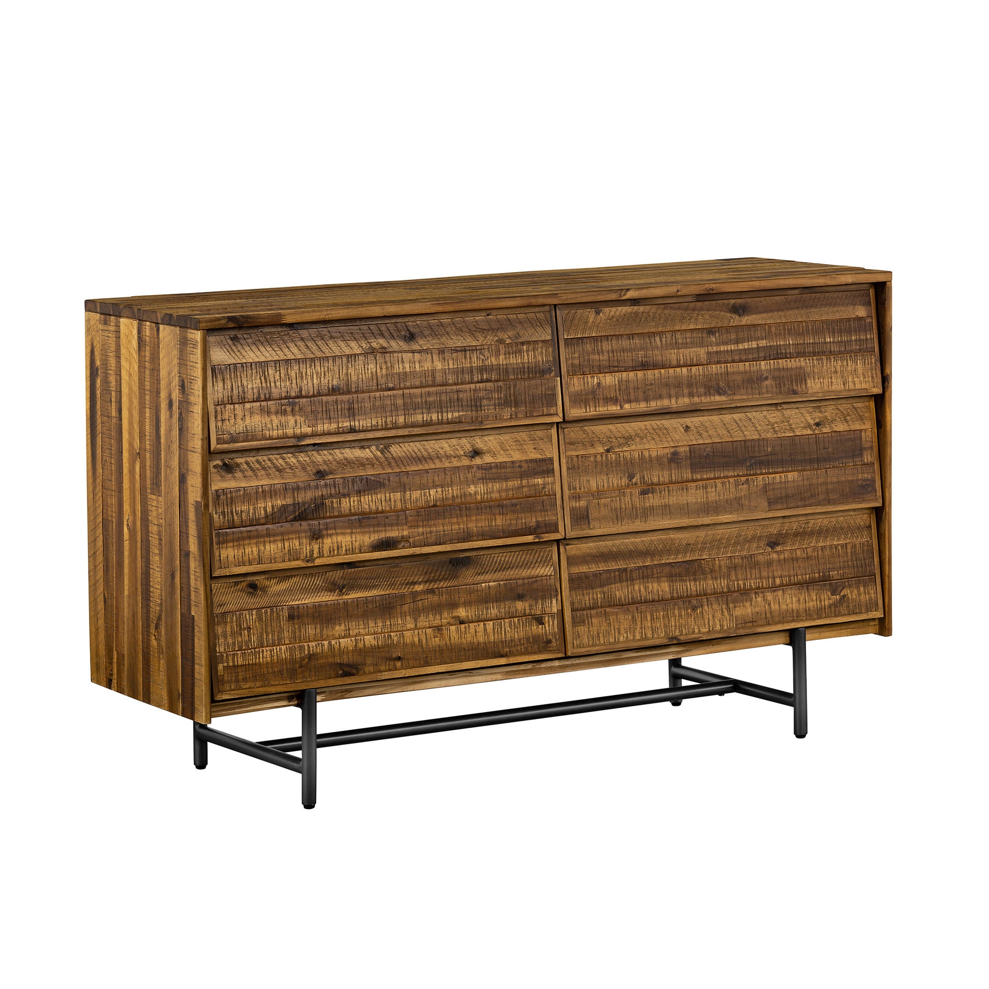 57" Brown and Black Solid Wood Six Drawer Double Dresser-2