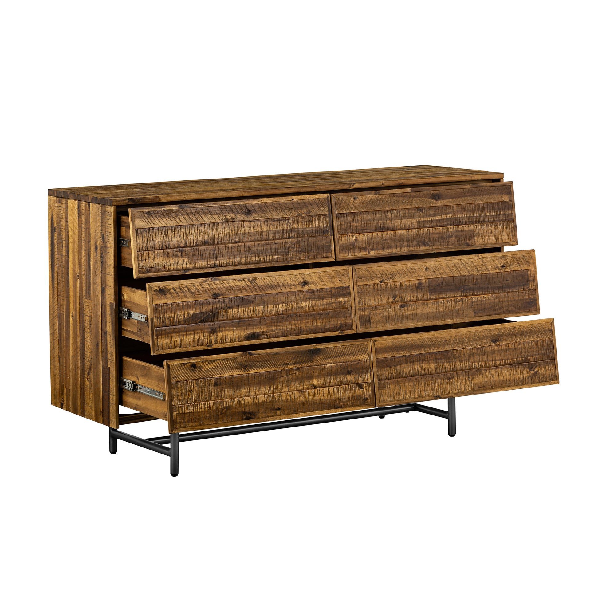 57" Brown and Black Solid Wood Six Drawer Double Dresser-3