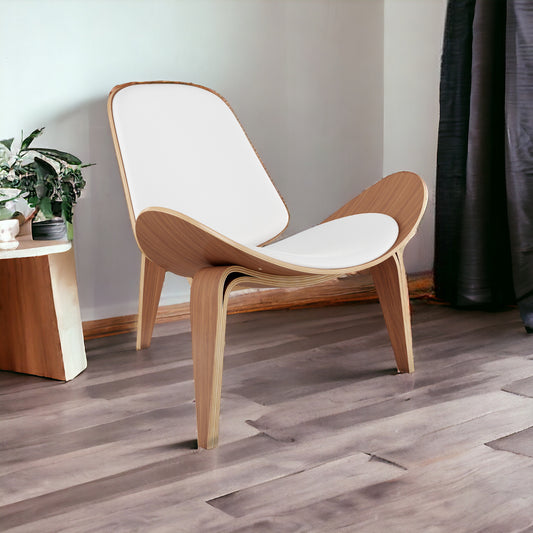 36" White and Brown Genuine Leather Lounge Chair-1