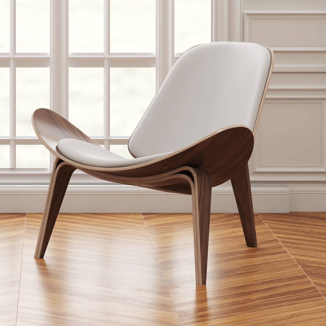 36" White and Brown Genuine Leather Lounge Chair-7