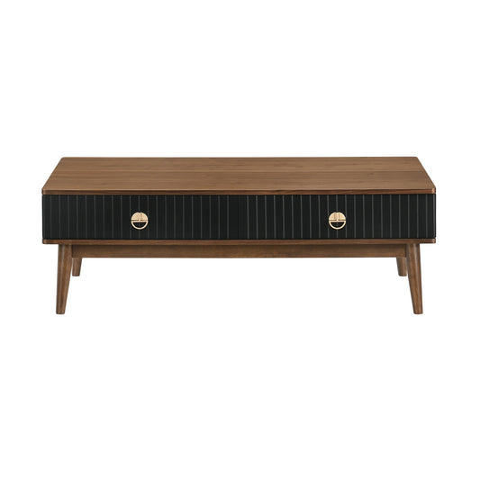 47" Brown And Black Coffee Table With Two Drawers-1