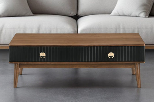 47" Brown And Black Coffee Table With Two Drawers-0