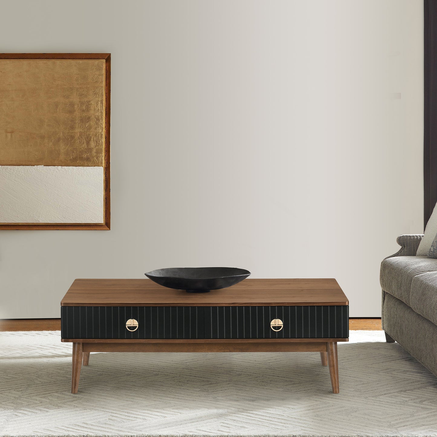 47" Brown And Black Coffee Table With Two Drawers-6