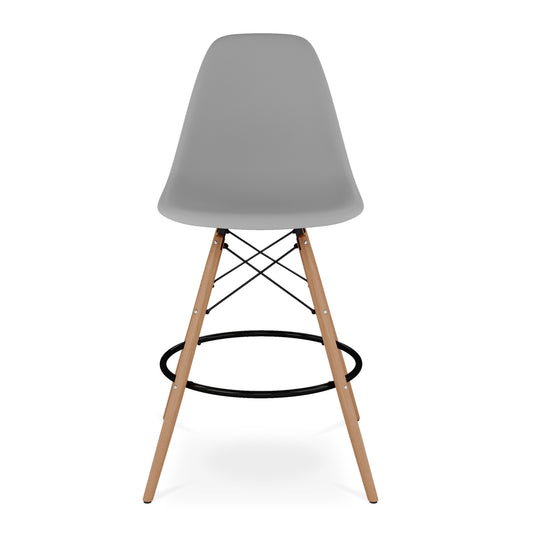 28" Gray And Brown Heavy Duty Plastic And Solid Wood Counter Height Bar Chair-1