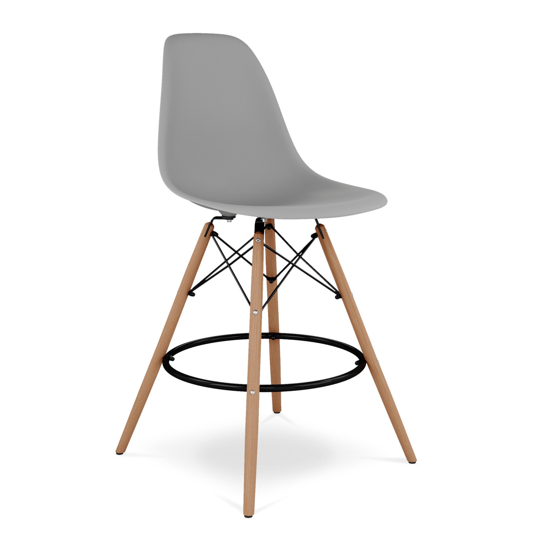 28" Gray And Brown Heavy Duty Plastic And Solid Wood Counter Height Bar Chair-2