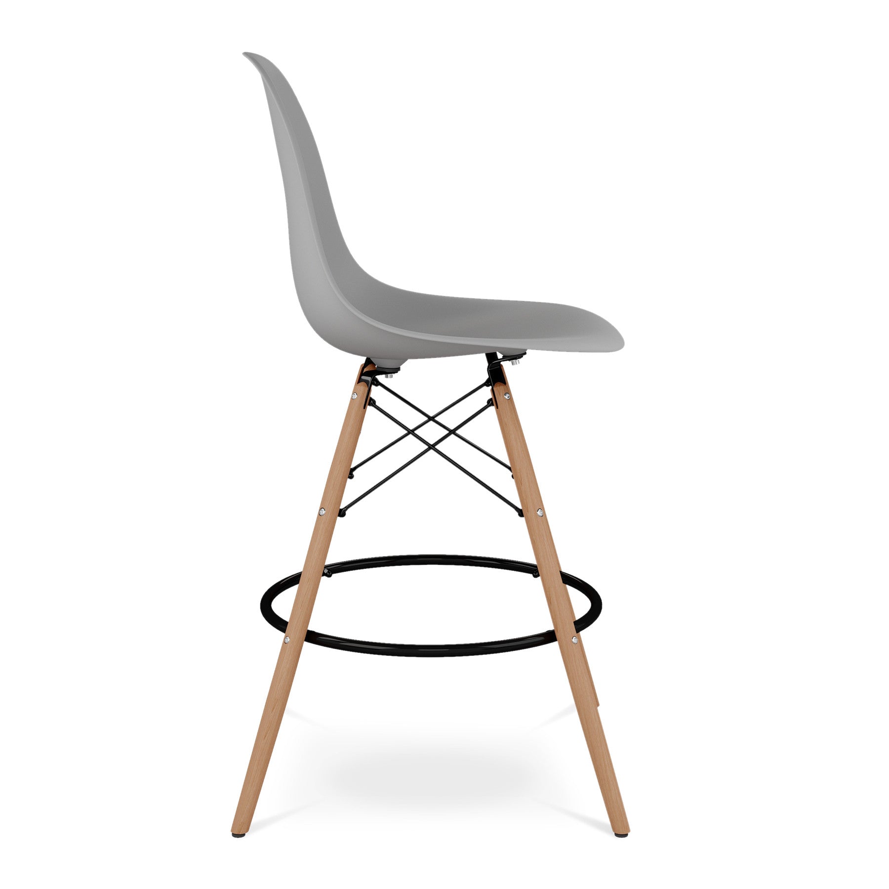 28" Gray And Brown Heavy Duty Plastic And Solid Wood Counter Height Bar Chair-3