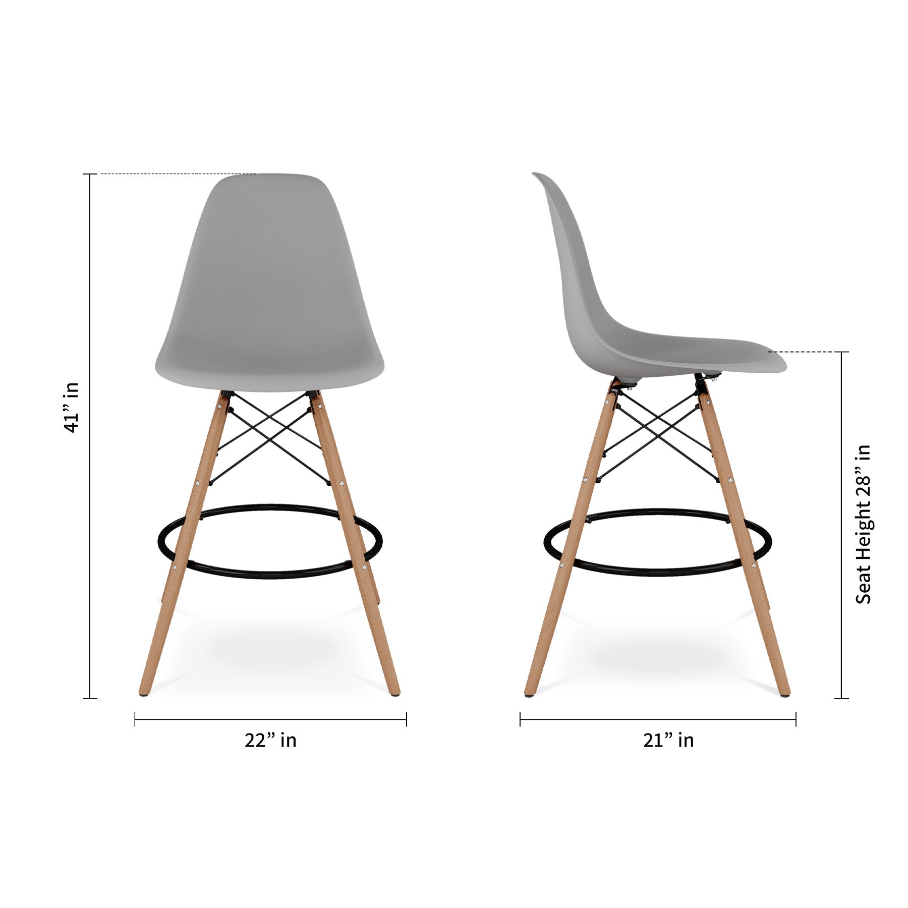 28" Gray And Brown Heavy Duty Plastic And Solid Wood Counter Height Bar Chair-8