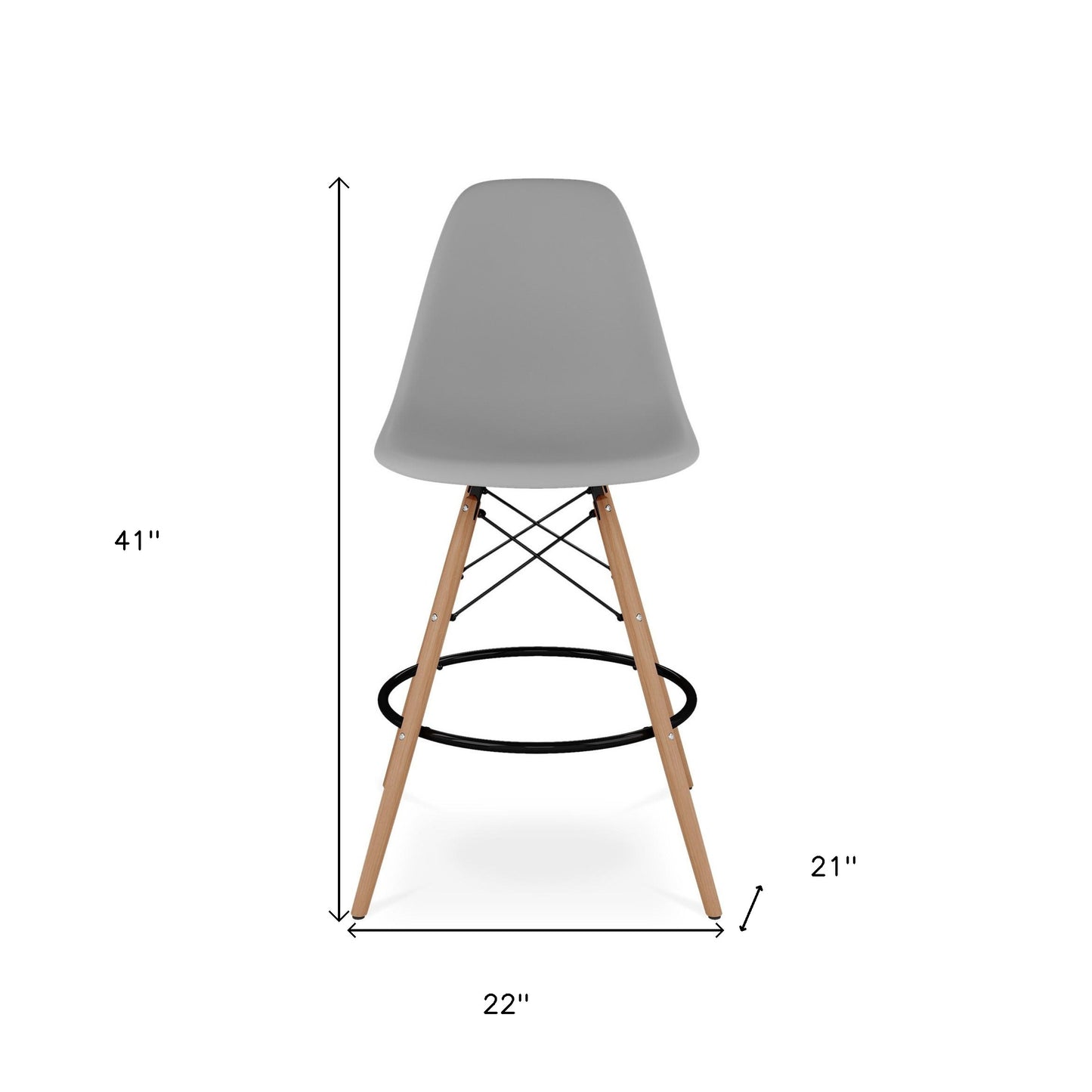28" Gray And Brown Heavy Duty Plastic And Solid Wood Counter Height Bar Chair-7