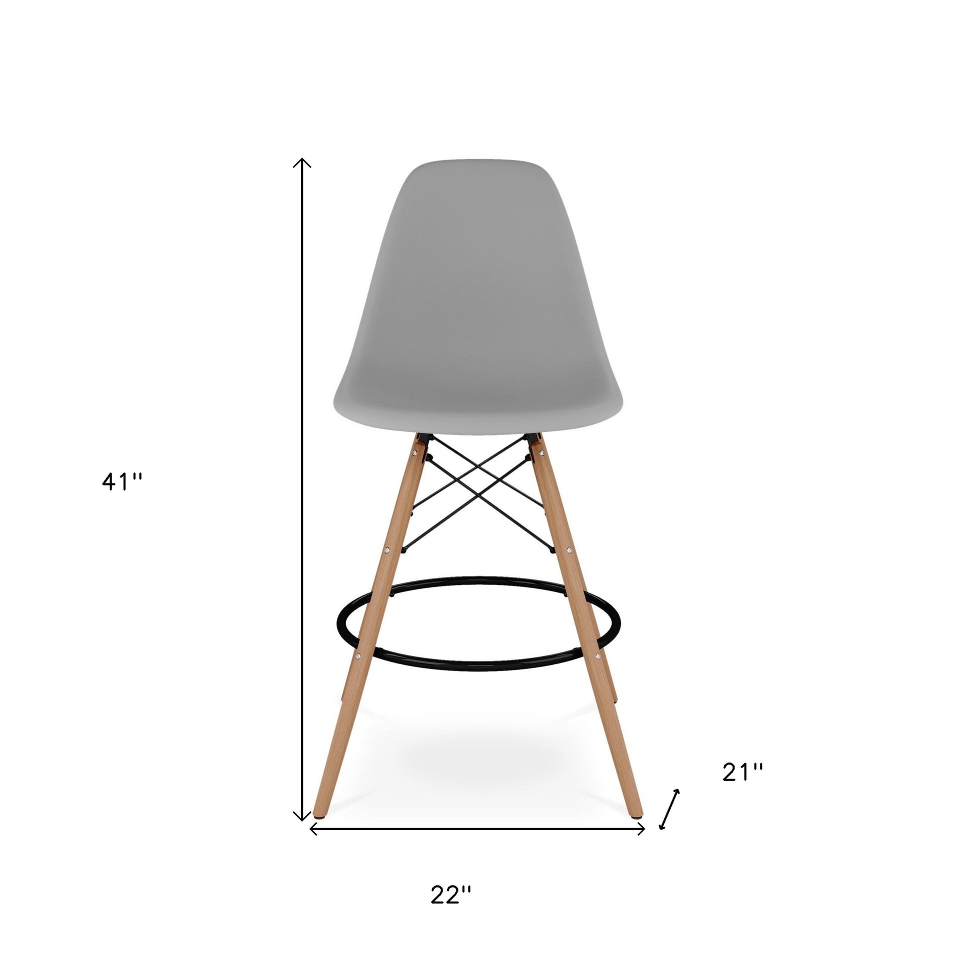 28" Gray And Brown Heavy Duty Plastic And Solid Wood Counter Height Bar Chair-7
