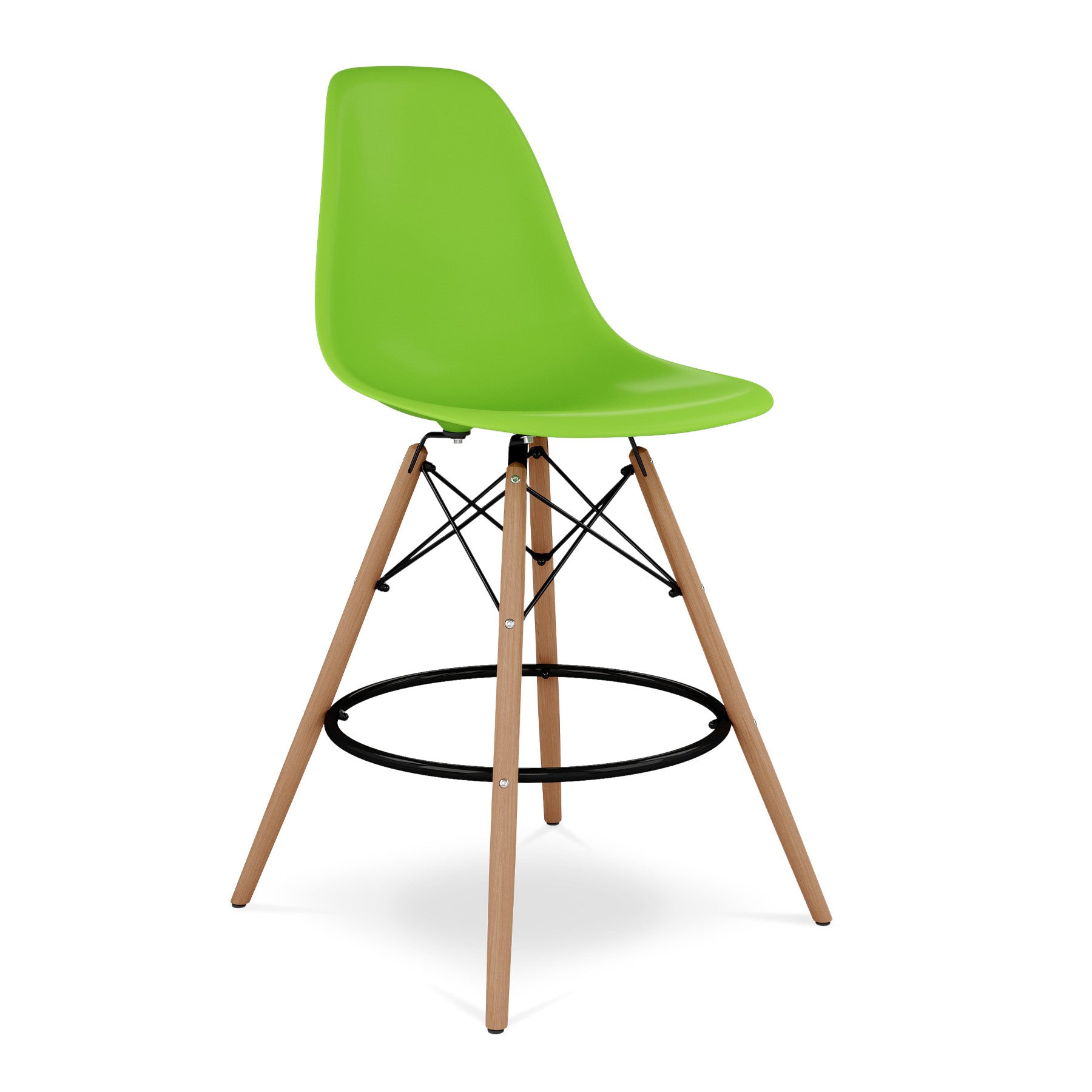 28" Green And Brown Heavy Duty Plastic And Solid Wood Counter Height Bar Chair-2
