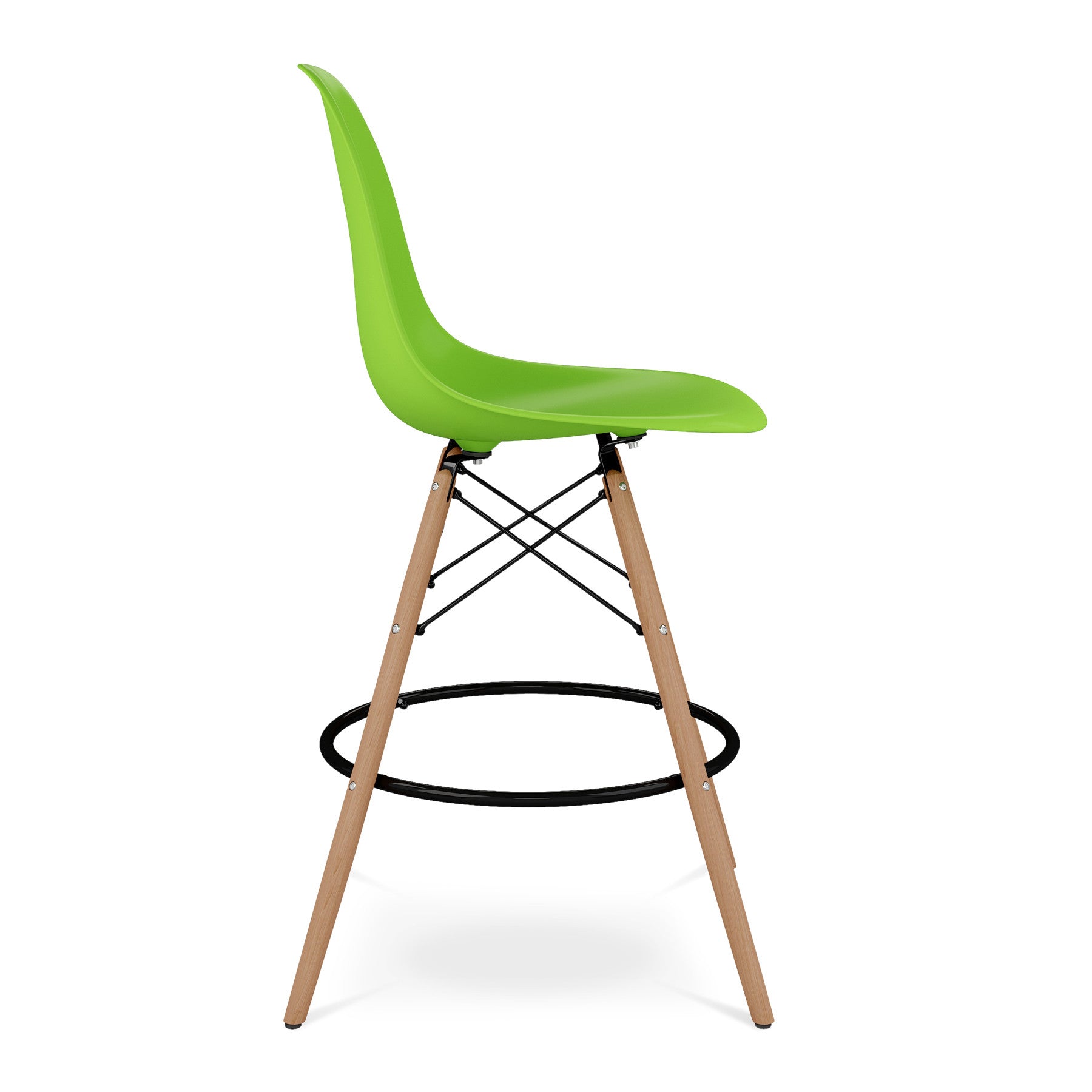 28" Green And Brown Heavy Duty Plastic And Solid Wood Counter Height Bar Chair-3