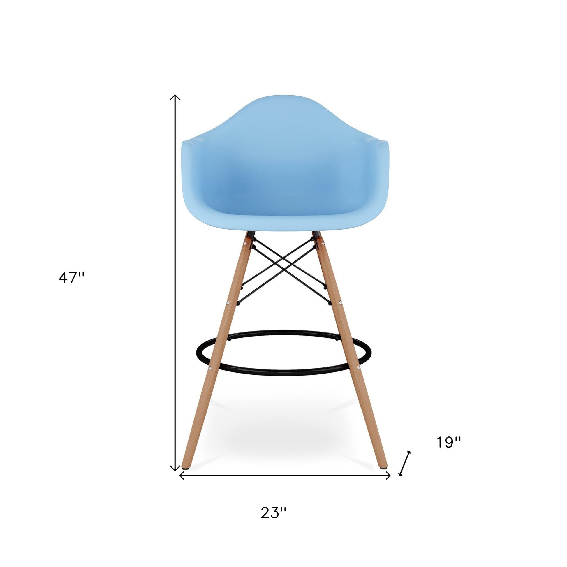28" Light Blue And Brown Heavy Duty Plastic And Solid Wood Low Back Counter Height Bar Chair-7