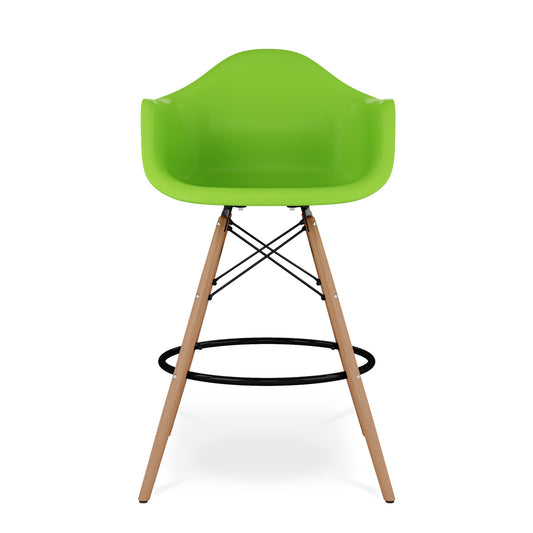 28" Green And Brown Heavy Duty Plastic And Solid Wood Low Back Counter Height Bar Chair-1