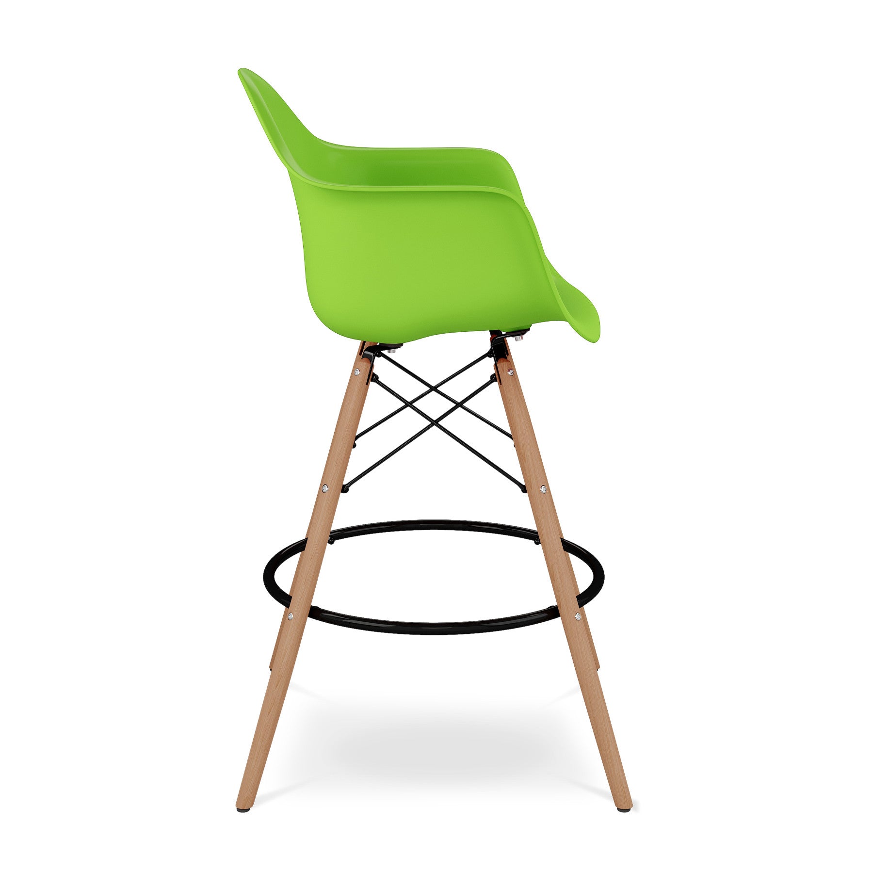 28" Green And Brown Heavy Duty Plastic And Solid Wood Low Back Counter Height Bar Chair-3