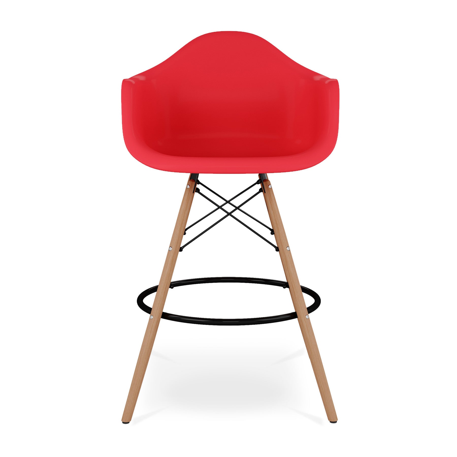 28" Red And Brown Heavy Duty Plastic And Solid Wood Low Back Counter Height Bar Chair-1