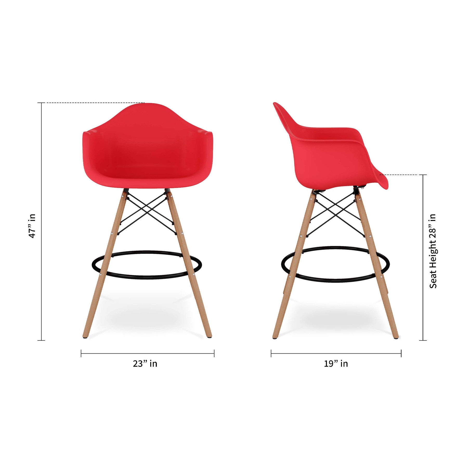 28" Red And Brown Heavy Duty Plastic And Solid Wood Low Back Counter Height Bar Chair-8