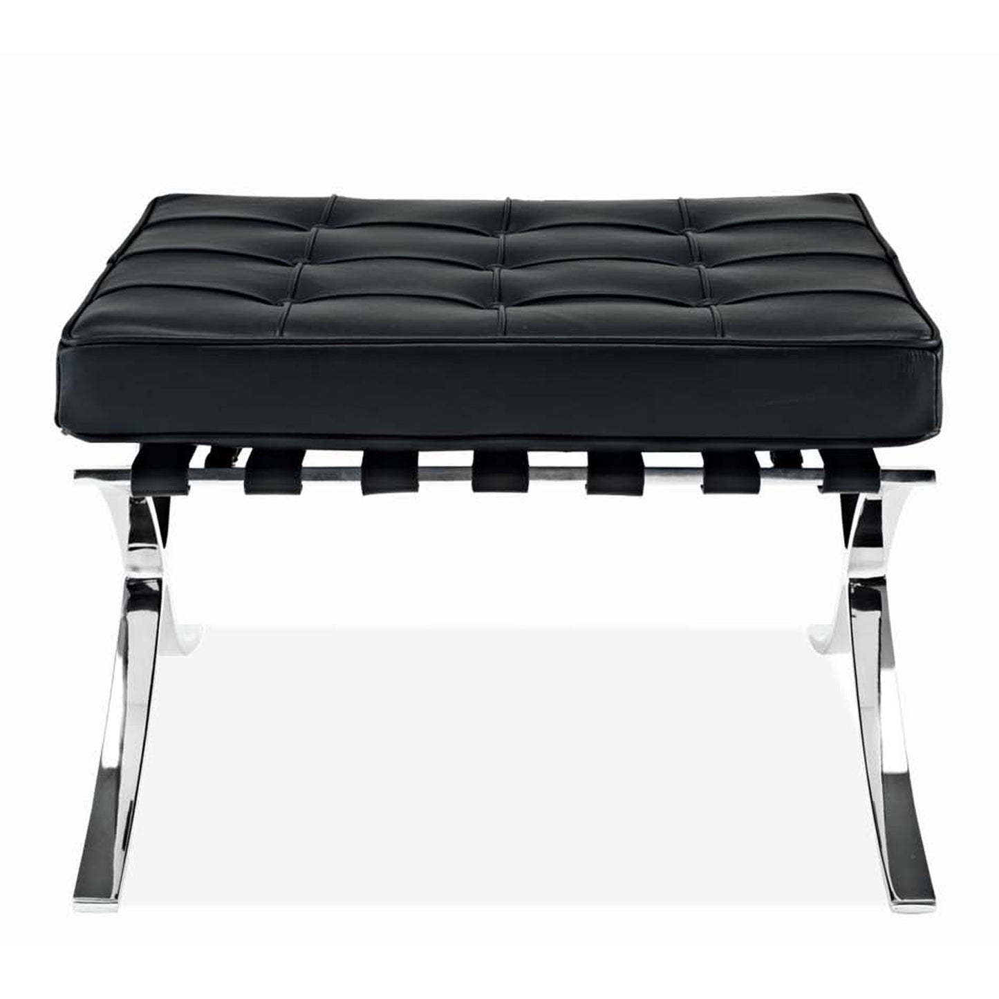 24" Black Genuine Leather and Silver Tufted Footstool Ottoman-1