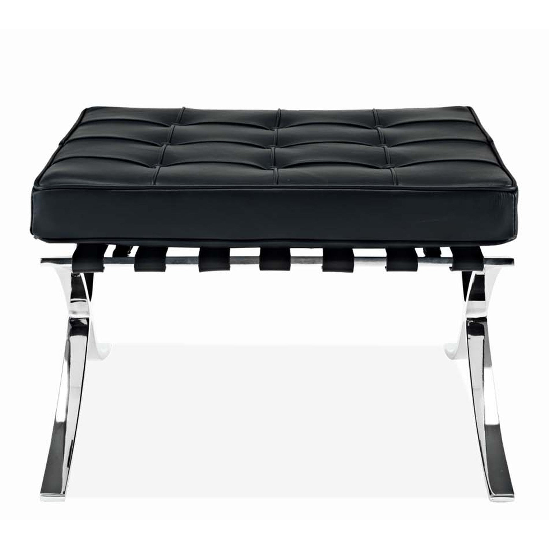 24" Black Genuine Leather and Silver Tufted Footstool Ottoman-1