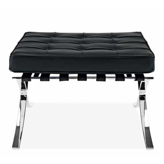 24" Black Genuine Leather and Silver Tufted Footstool Ottoman-1