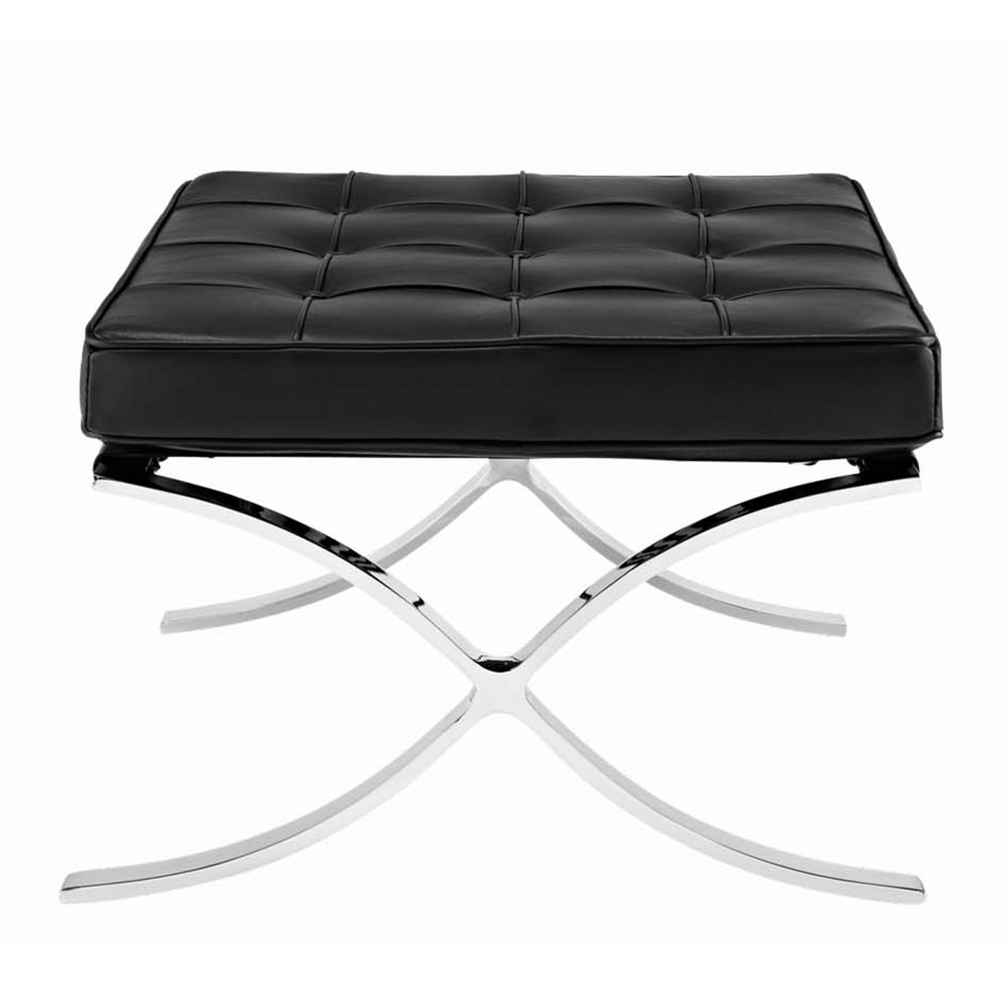 24" Black Genuine Leather and Silver Tufted Footstool Ottoman-3