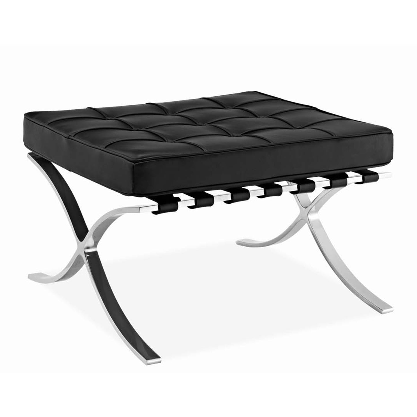 24" Black Genuine Leather and Silver Tufted Footstool Ottoman-2