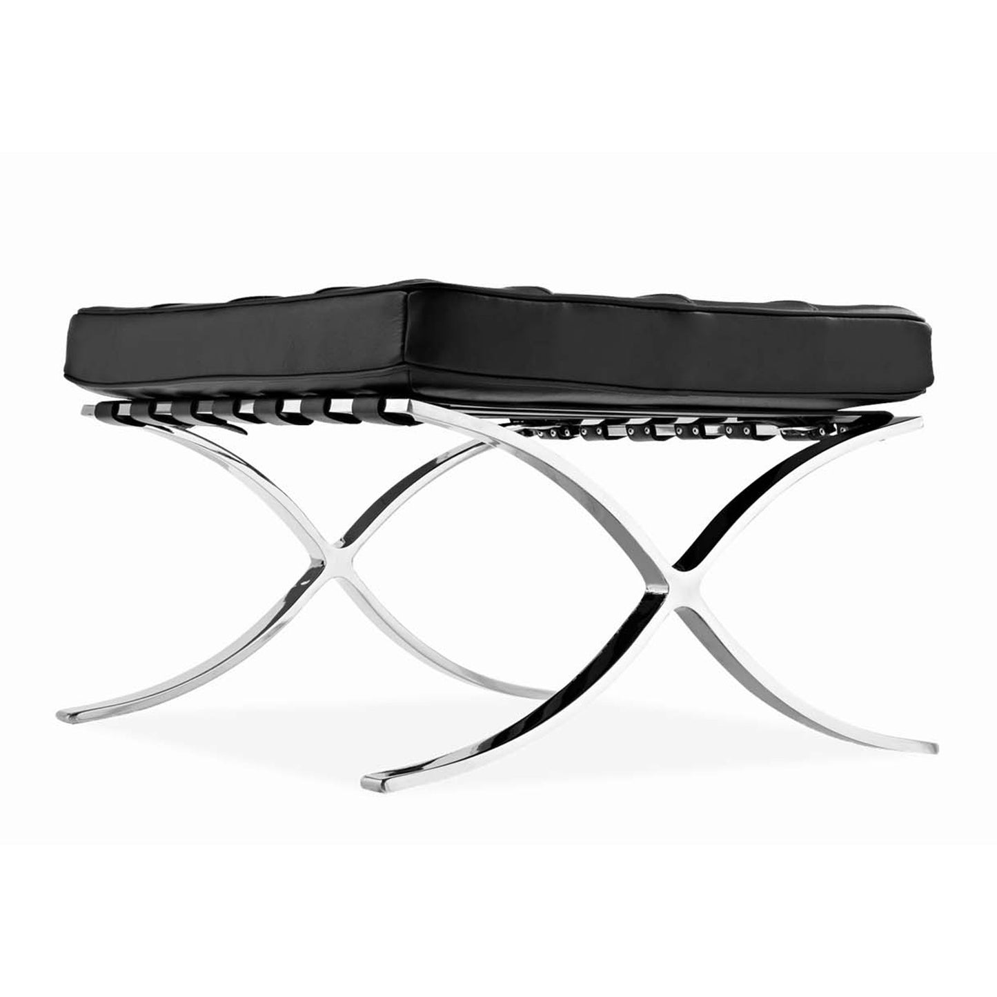 24" Black Genuine Leather and Silver Tufted Footstool Ottoman-4