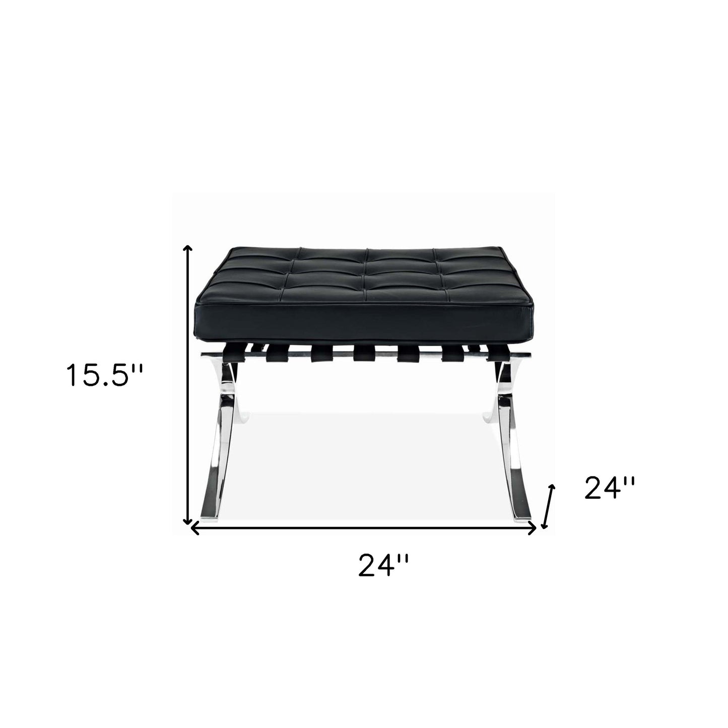 24" Black Genuine Leather and Silver Tufted Footstool Ottoman-7