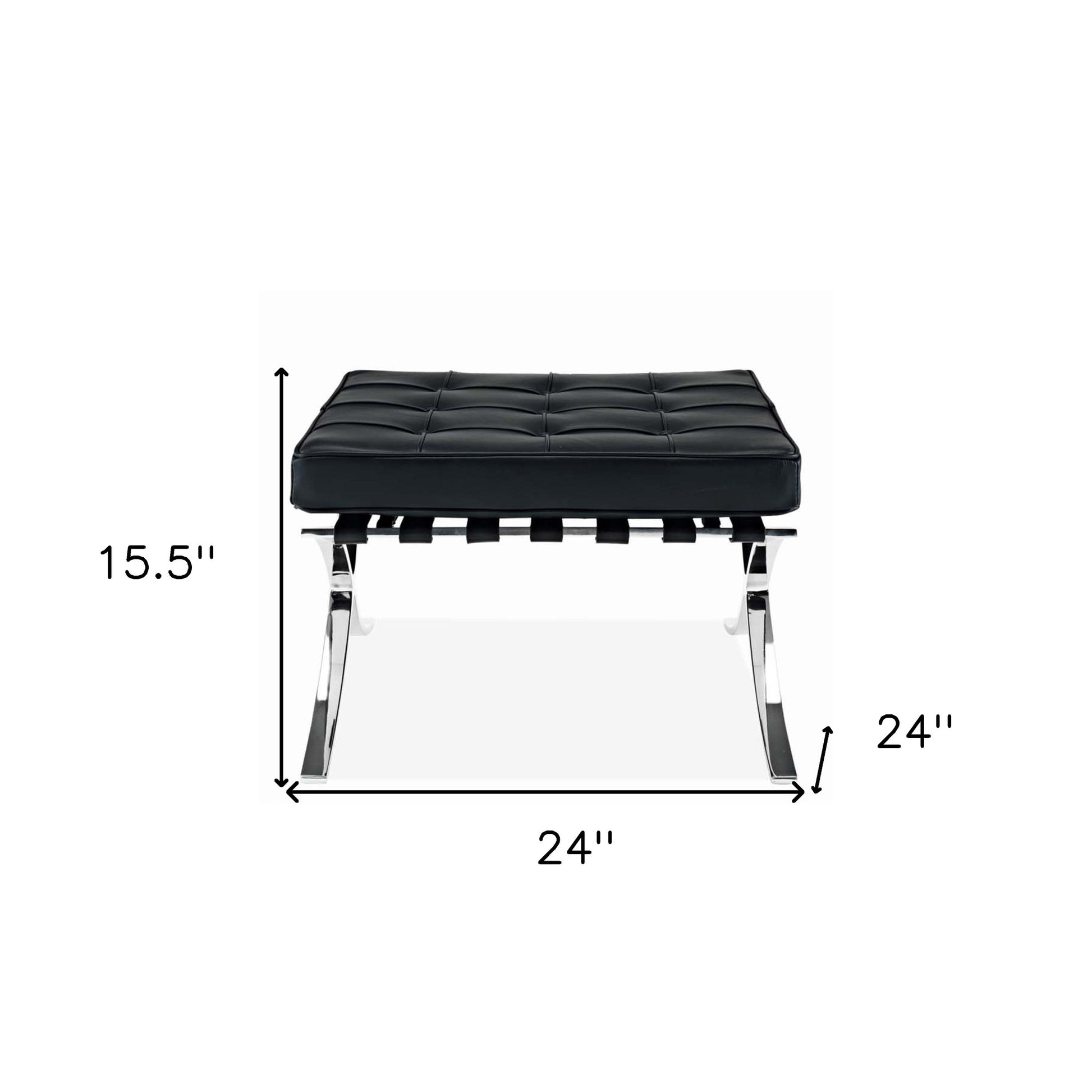 24" Black Genuine Leather and Silver Tufted Footstool Ottoman-7