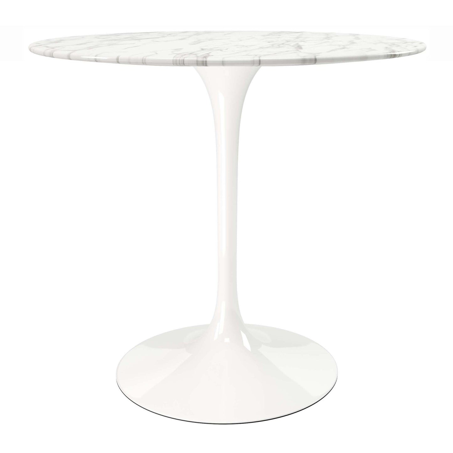 32" White Rounded Marble And Metal Pedestal Base Dining Table-0