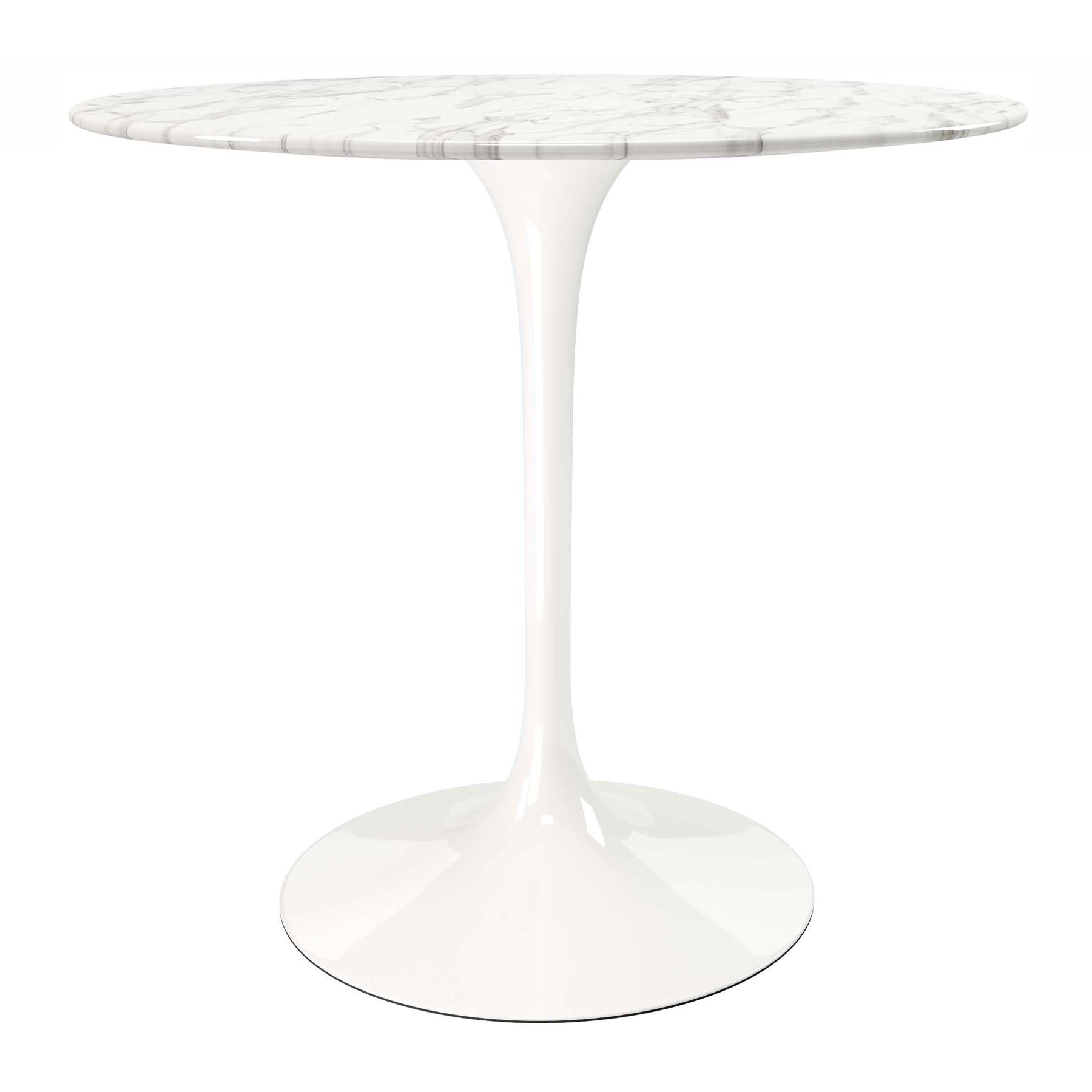 32" White Rounded Marble And Metal Pedestal Base Dining Table-0