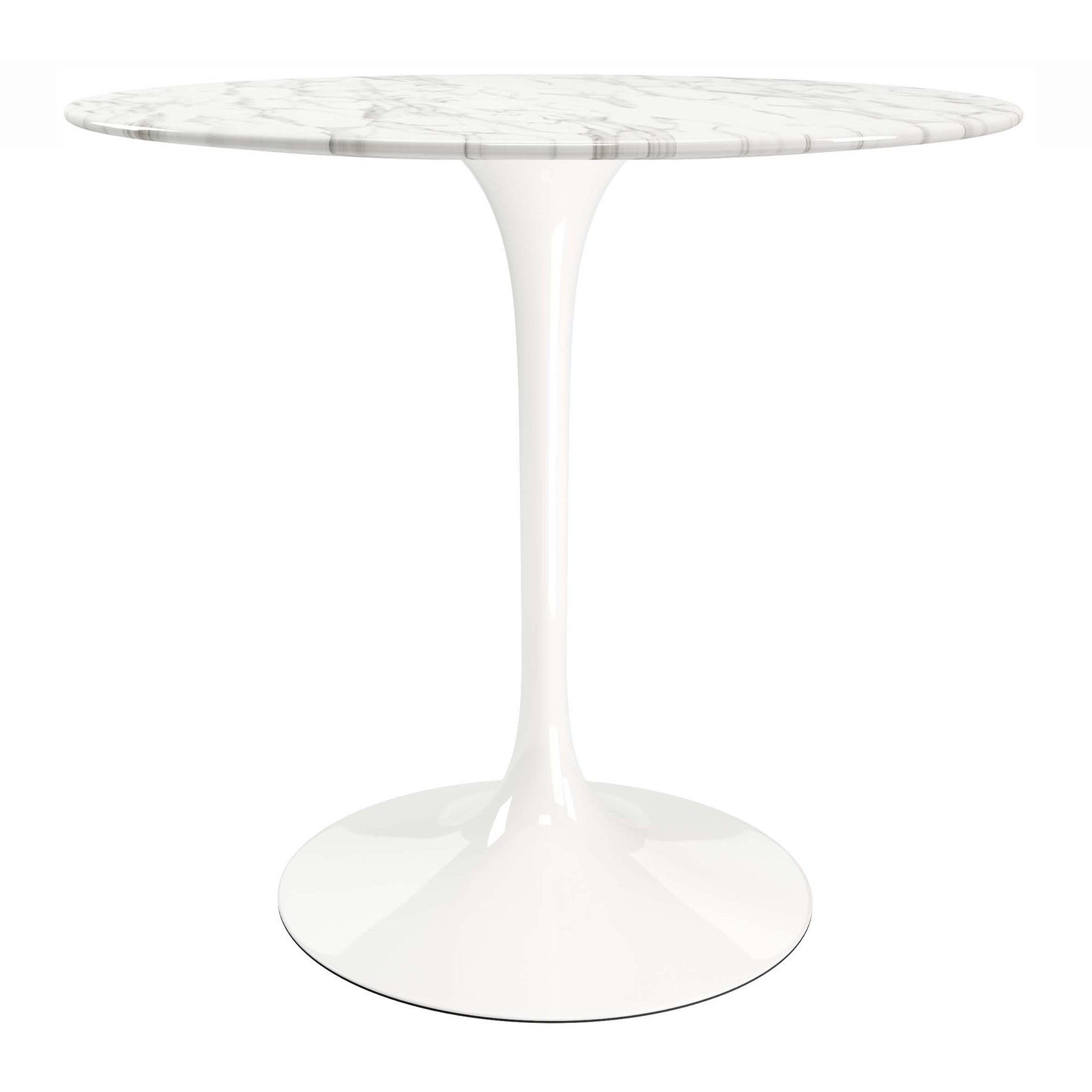 32" White Rounded Marble And Metal Pedestal Base Dining Table-6