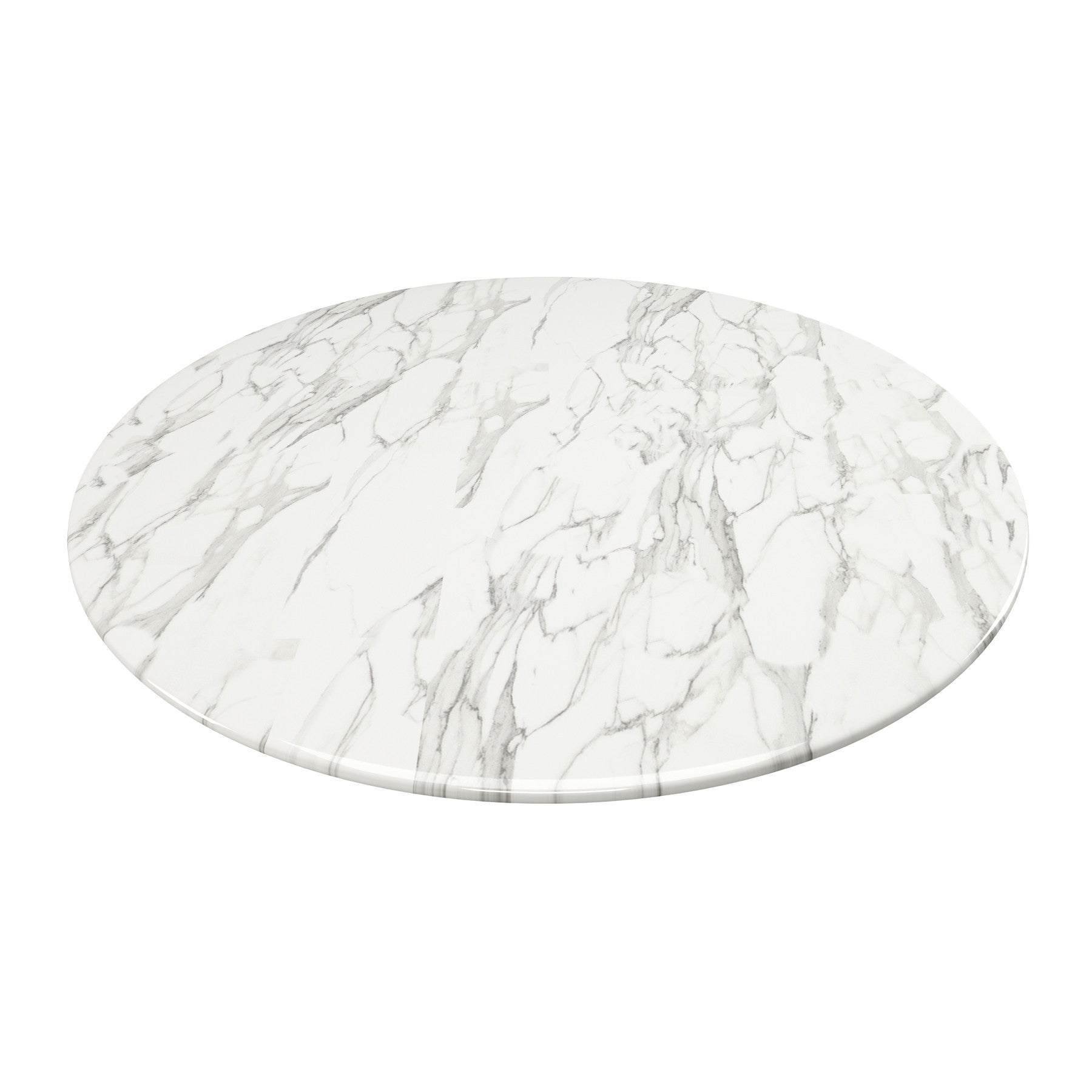 32" White Rounded Marble And Metal Pedestal Base Dining Table-4