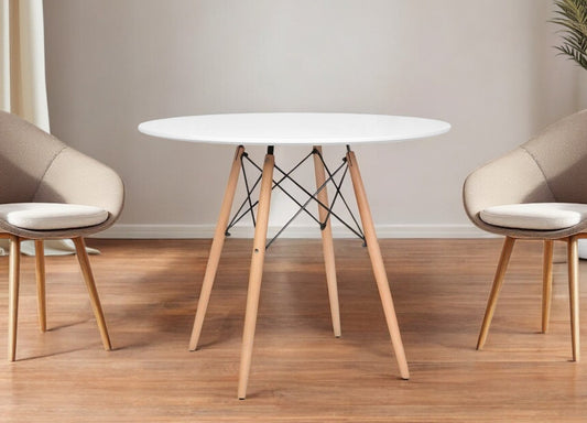 36" White And Natural Solid Wood Dining Table-0